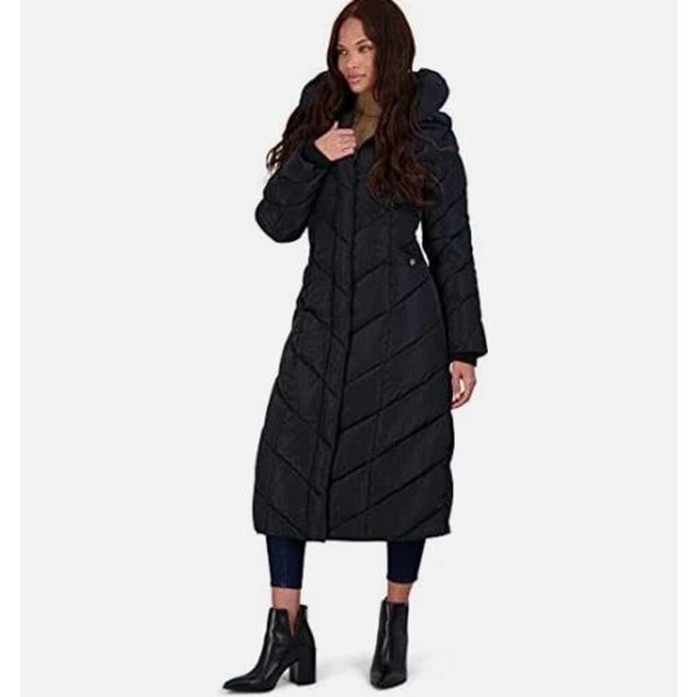 STEVE MADDEN Women's Long Chevron Maxi Puffer Coat Size XS In Black